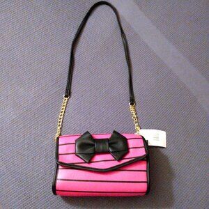 Betsey Johnson Fushia Black Stripe with Bow Handbag